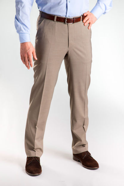 Spodnie męskie beżowe eleganckie wyprodukowane w pracowni krawieckiej Szczygieł z tradycją od 1974r.