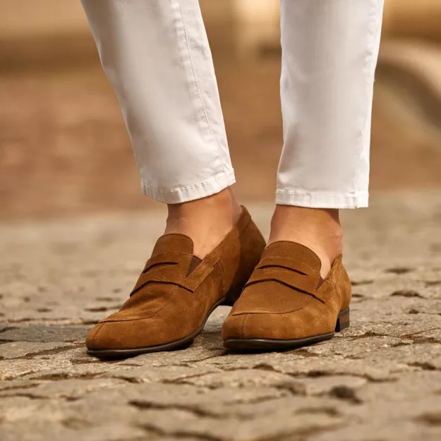 Brązowe loafersy męskie split toe