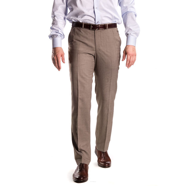 Spodnie w kratę męskie beżowe w sklepie producenta spodni męskich Szczygieł z tradycją od 1974r.