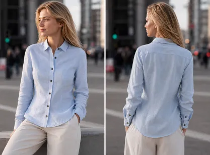 Błękitna lniana koszula damska slim fit